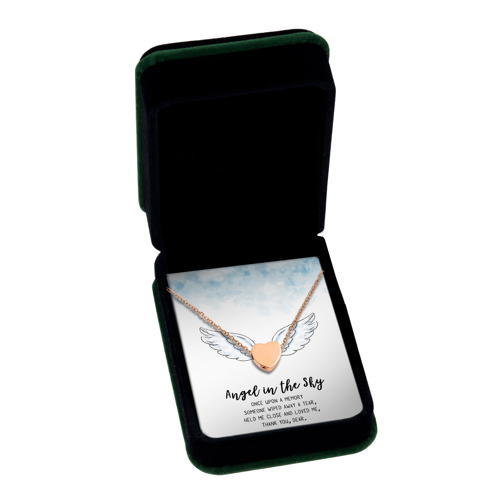 Anavia Mini Heart Cremation Jewelry Stainless Steel Keepsake Memorial Urn Necklace for Human with"Angel in the Sky" Comfort Card-[Rose Gold]