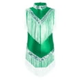 thumbnail image 3 of TSSOE Kids Girls Gymnastics Leotards Bodysuits Metallic Sleeveless Stand Collar Tassels Zipper Back Jumpsuits Green 16, 3 of 5