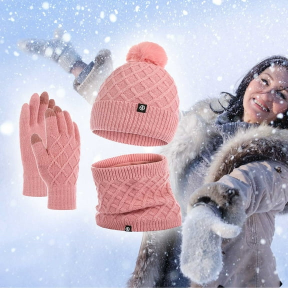 ZSQDM Knitted Hat Scarf Glove Set for Women Warm Gloves Winter Scarf Winter Set for Cold Weather Gift beanie for Women Straw Cowboy Hat Scarf ,Hat,& Gloves Swimming Cap for Women