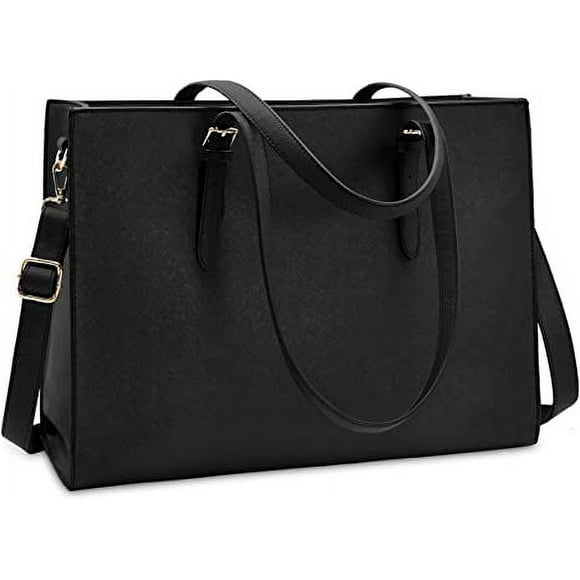 Women's Laptop Bag Waterproof Lightweight Leather 15.6 Inch Laptop Handbag Business Office Briefcase Work Bag Black