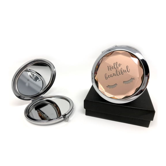 SILLY OBSESSIONS Hello Beautiful Engraved Vanity Magnifying Compact Mirror/Makeup Mirror. Gift for Girlfriend, Wife, Daughter, Sister, Braid, Bridesmaids on Wedding, Braidal Show, Birthday(1)
