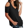 thumbnail image 2 of Blusa suelta de manga corta con camiseta sexy para niña con hombros descubiertos, negro, L Vogacara  AP001291-03, 2 of 7