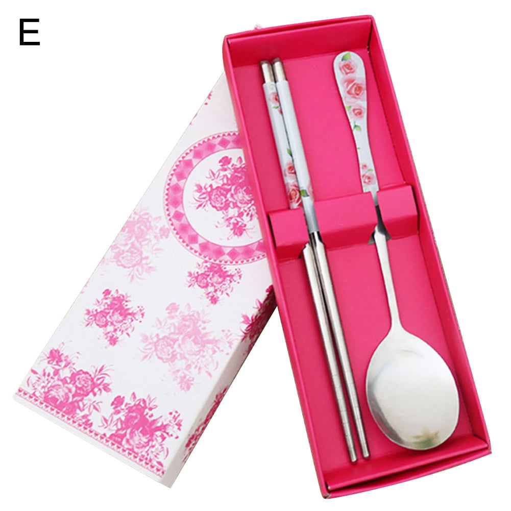 Stainless Steel  Tableware Sets Gift Fork+Spoon+Chopsticks Rice Chop Sticks Sets 