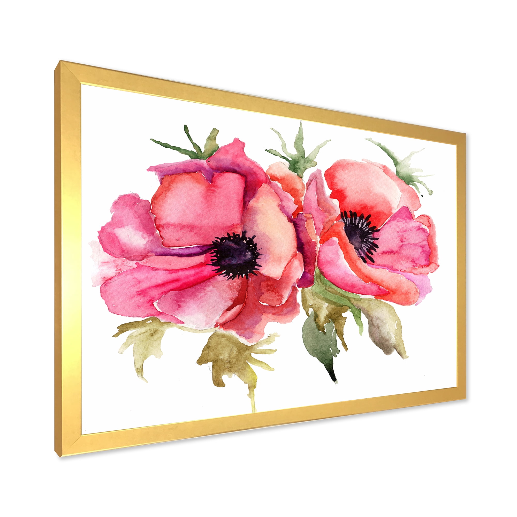 Designart 'Stylized Pink Poppy Flowers' Traditional Framed Art Print