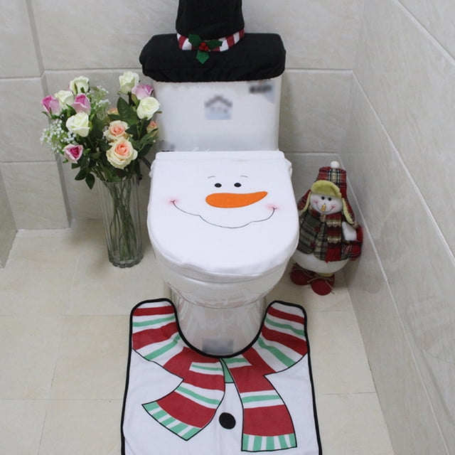 Alfombra del piso Irfora 3 uds tapa de inodoro de Navidad cubierta de tanque en forma de U juego de alfombras de baño suave antideslizante absorbente de agua alfombra de baño para decoración de festi Irfora Alfombra del piso