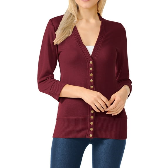 ClothingAve. Women's 3/4 Sleeve Soft Snap Button Cardigan with Ribbed Cuffs and Hem-in Over 20 Colors S-3X Female Plus Size Cardigan