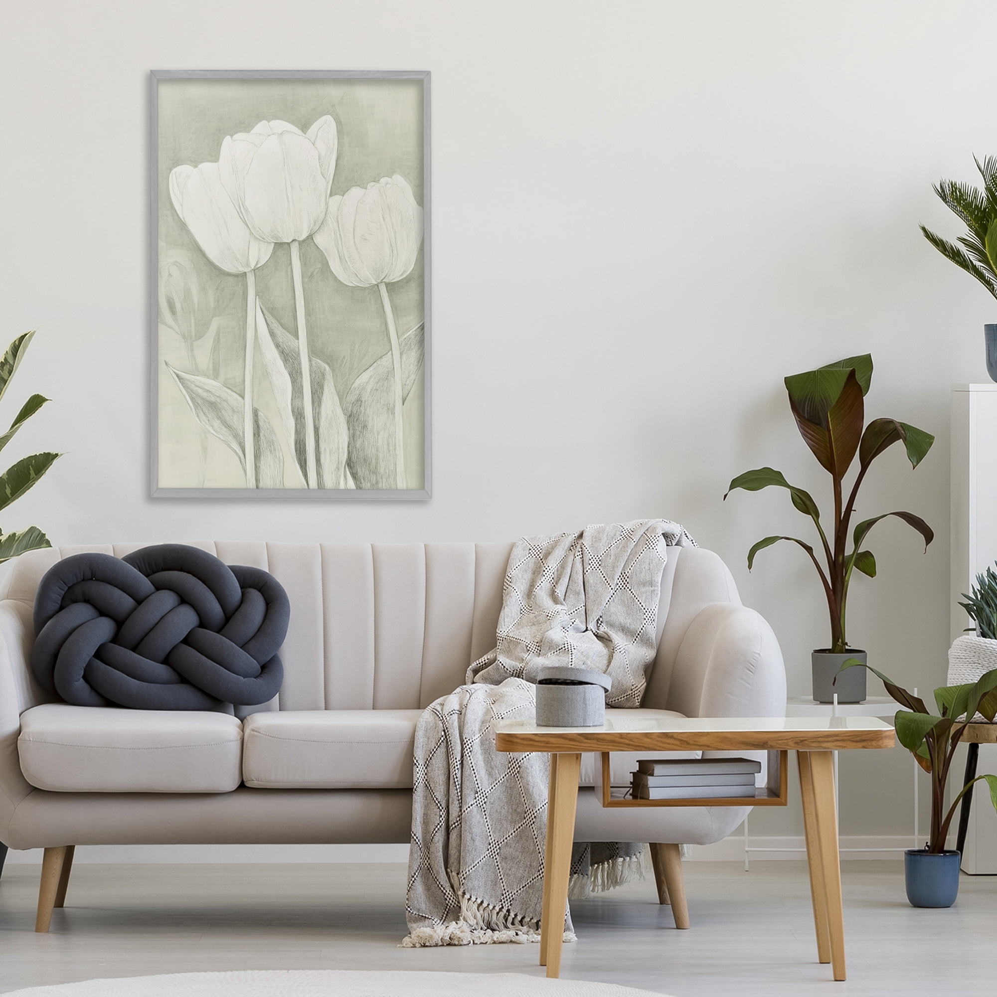 Stupell Industries Faded Tulips Pencil Sketch Gray Framed Giclee Art, design by Petal Prints Design