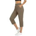 thumbnail image 3 of Lumtrix Capri Pants For Women -Below Knee Length High Waisted Stretch Bermuda Shorts With Pockets Summer Yoga Petite Cropped Pants Khaki L, 3 of 9