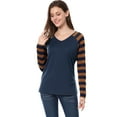 thumbnail image 3 of INSPIRE CHIC Women's Striped Raglan Long Sleeve V Neck T-shirt, 3 of 6