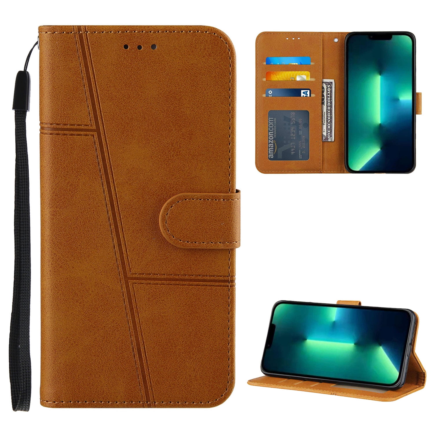 Compatible with Samsung Galaxy S25 Classic Wallet Case, and Lanyard PU Leather Flip Card Slots Holder Kickstand Cell Accessories Cover for Samsung Galaxy S25 for Women Men, Yellow