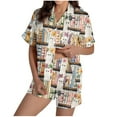 thumbnail image 3 of Feancey Halloween Pjs Set for Women Short Sleeve Button Down Pajama Shorts Sets Holiday Novelty Print Short Sleeve Sleepwear Lounge Outfits Khaki XXL, 3 of 7