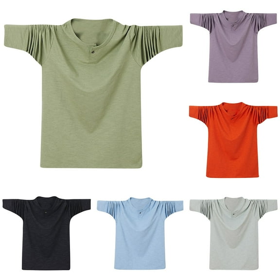 Xunlbb Mens Long Sleeve Tee Shirts, Men's Plus Size Top Loose Collar Thin Long Sleeved T-shirt Long Sleeved Round Neck Top/shirt L-6XL