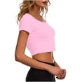 thumbnail image 4 of VSSSJ Crop Tops pour Femmes Manches Courtes Col Rond Extensible Chemise Décontractée Ajustée Solide Confortable Été Basique T-Shirts Courts Rose Taille Unique, 4 of 5