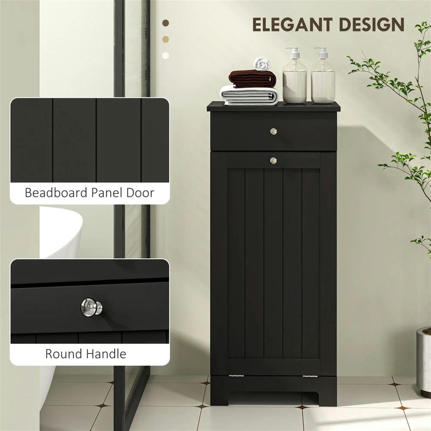 Demi Bonn 35" Bathroom Storage Cabinet with Tilt-Out Trash, Laundry Cabinet with Tilt Out Laundry Basket and Drawer for Kitchen, Living Room, Black