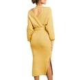 thumbnail image 3 of Women Long Maxi Sweater Dresses Sexy Wrap Batwing V Neck Slit Open Back Holiday Bodycon Dress, 3 of 4