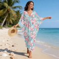thumbnail image 3 of Xoenoiee Cherry Blossom Marble Print Women Kaftan Moo Moos Dresses Batwing Sleeve V Neck Beach Swimsuit Cover Up High-Slit Caftan Maxi Dress Loungewear, 3 of 7