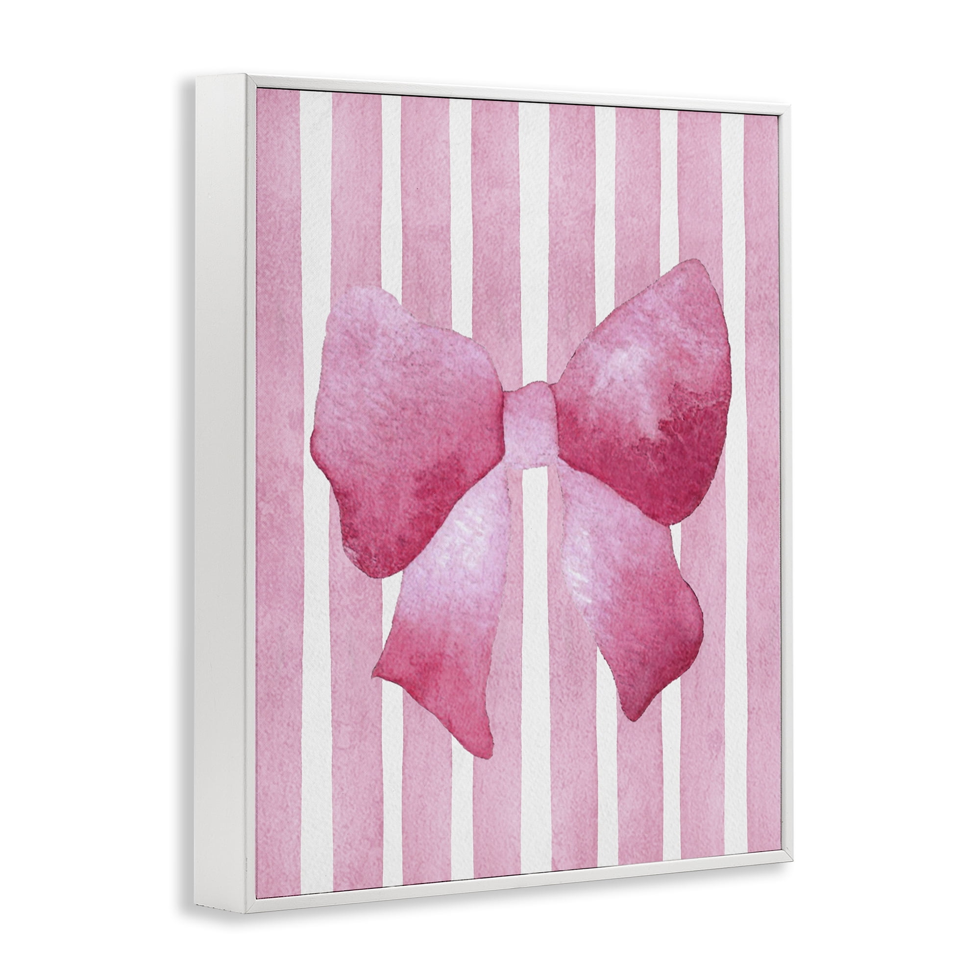Stupell Industries Chic Bow on Pink Stripes White Framed Giclee Art, design by Camila Juncos