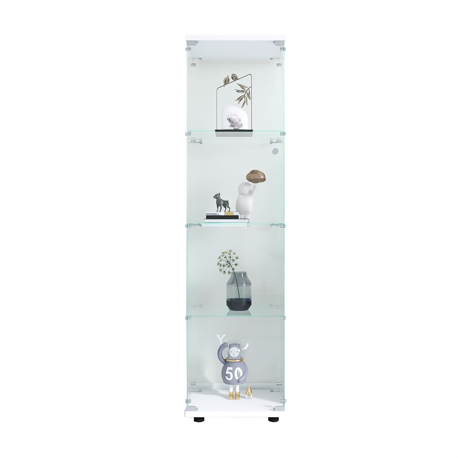 Hommoo Cabinet,Glass Display Cabinet 4 Shelves with Door, Floor Standing Curio Bookshelf for Living Room,White