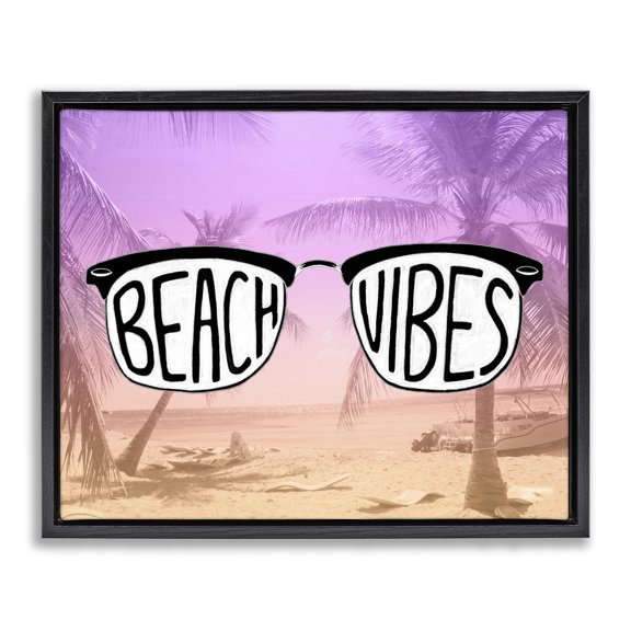 Stupell Industries Tropical Beach Vibes Typography Painting Black Floater Framed Canvas Art Print Wall Art, 21 x 17