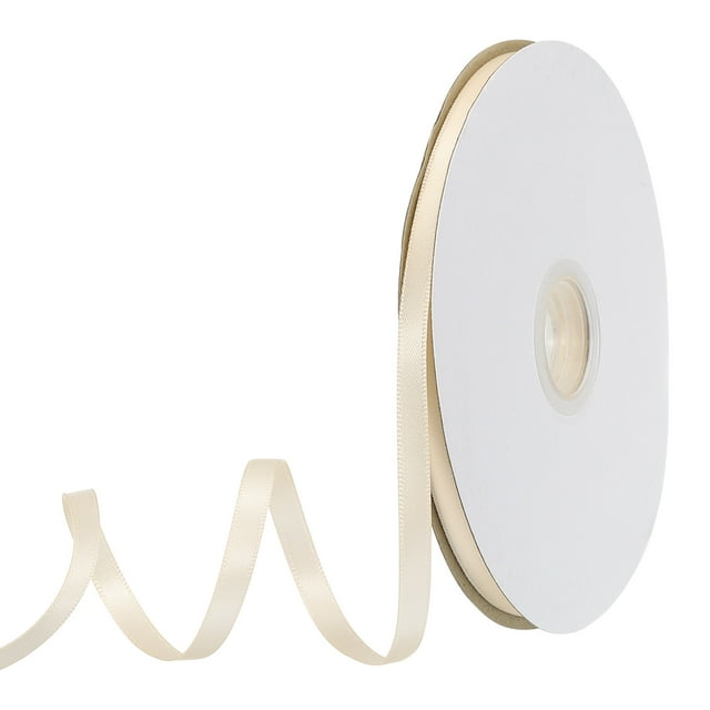 Uxcell Satin Ribbon Grosgrain Solid Silk Wedding Bouquet Ribbon for Valentine's Day Gift Wrapping Cake Box Bows Beige-3/8" x 50 Yard