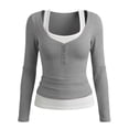 thumbnail image 5 of Lumistal Women's Long Sleeve Shirts Low Cut Slim Fit T Shirts Y2K Going Out Tops for Women Cropped Top Basic T-Shirt Tee Streetwear Daily Wear Grey M, 5 of 6