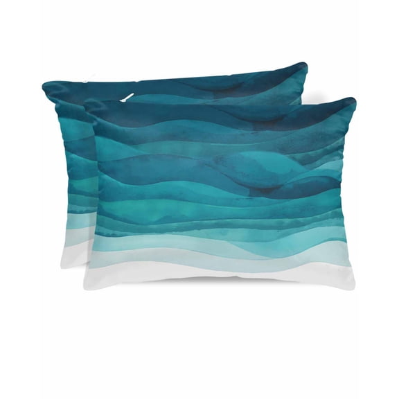 Hokiten King Size Pillow Cases Set of 2, Pillow Covers for Bed, Teal Turquoise Waves Satin Pillowcases with Zipper for Hair/Skin, Ombre Coastal Ocean Water Abstract 20x36 Inches