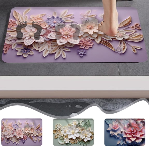 Yyuenw Bathroom Rugs, Diatomite Three-dimensional Flower Floor Mat Bathroom Non-slip Mat Quickdrying Soft Foot Mat Washable Foot Mat, Home Decor