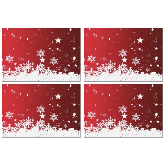 Red Christmas Snowflake Pattern Summer Placemats Table Placemats Set Of 4-Linen Kitchen Washable Placemats Table Mats 11.8"x17.7" Non-Slip Heat Resistant