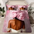 thumbnail image 2 of Homewish Black Girl 4 Pieces Queen Sheet Sets For Girls,Pink Flower Ultra Soft Flat Sheet,Exotic Style Queen Fitted Sheet,Luxury Bedroom Decor, 2 of 7