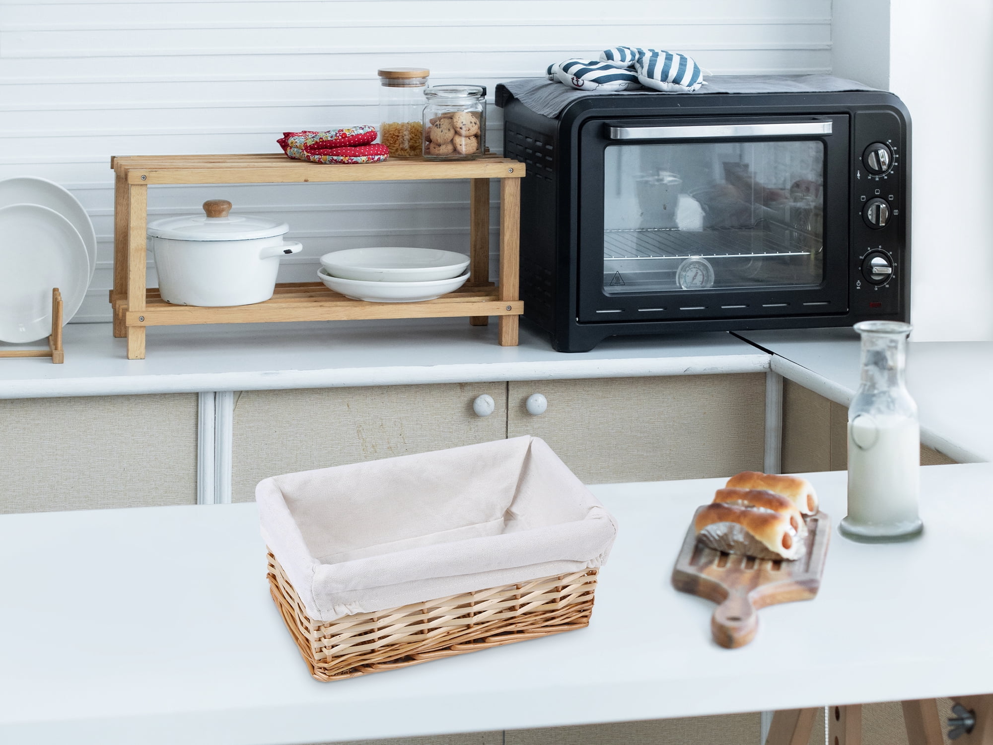 Unique Bargains 1 Pack Wicker Basket with Cloth Light Brown 10.2*5.9*4.3in