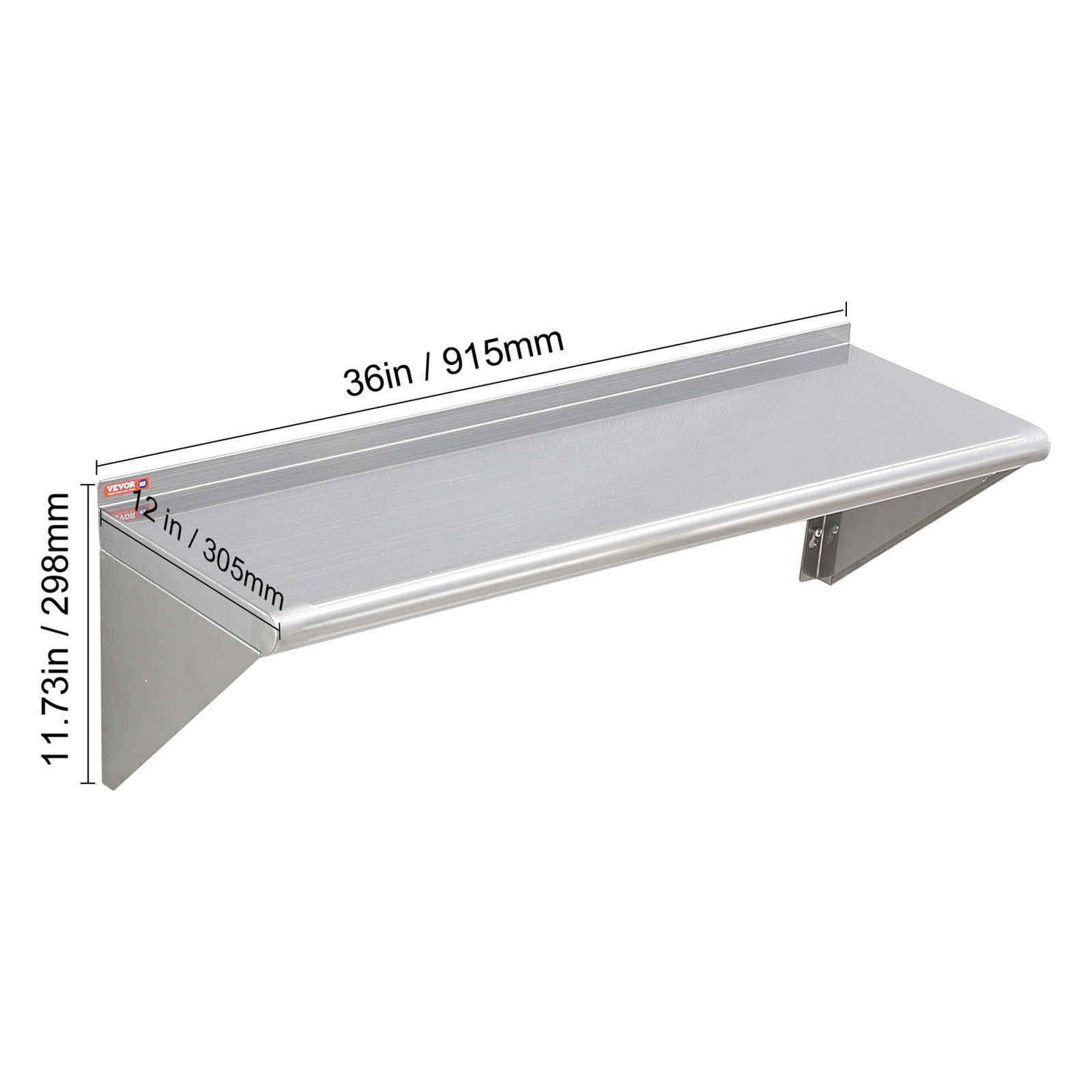 Stainless Steel Wall Mounted Shelf 12 x 36”, , Commercial Wall Shelf/Backsplash Food Service Storage Rack Shelving for Restaurant, Kitchen and Hotel