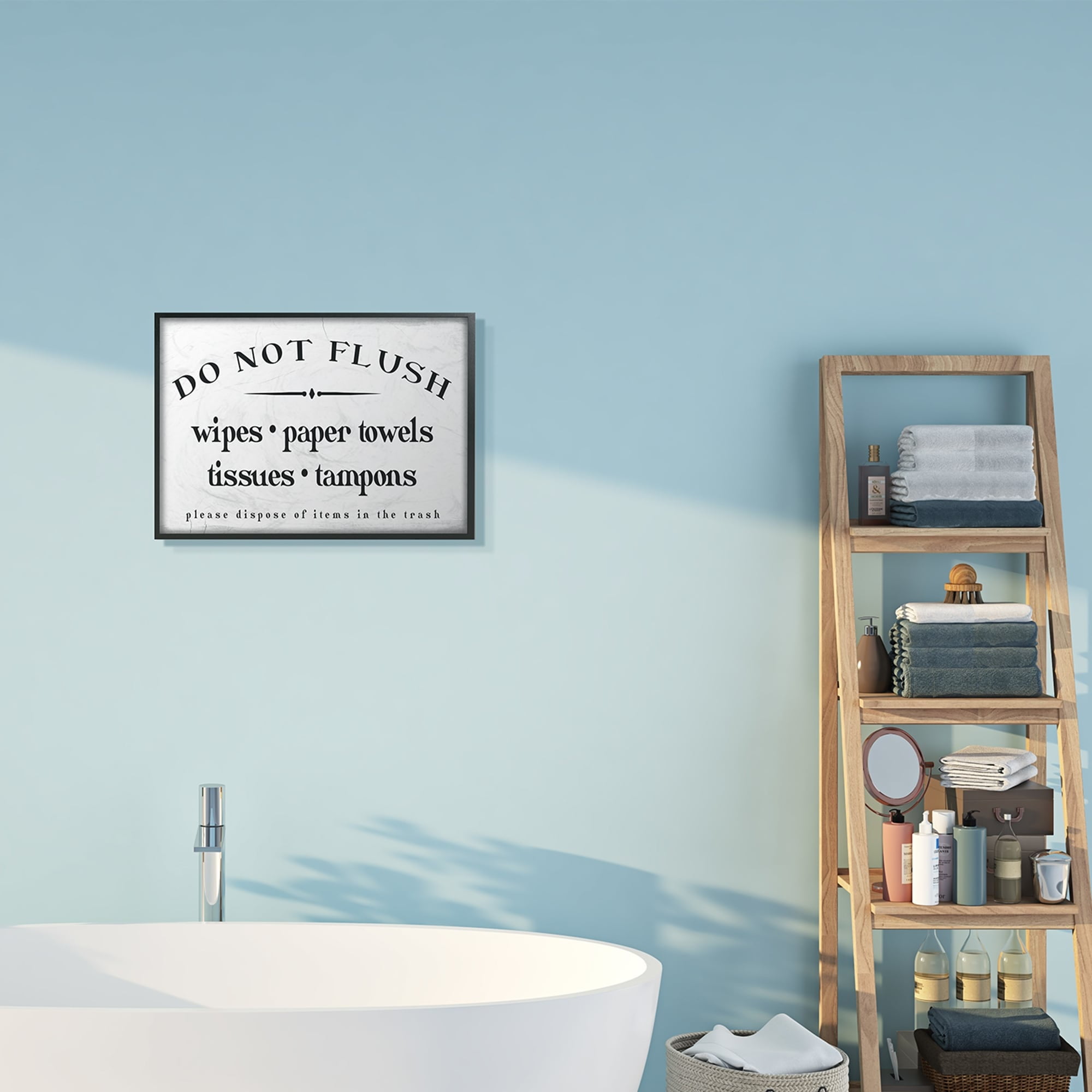 Stupell Industries Don't Flush Disposable Garbage Items Bathroom Sign Black Framed by Daphne Polselli