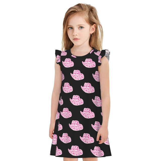 Balery Cowboy Hat Camisón de princesa para niñas, pijama de algodón con mangas abullonadas, suave y bonito.-Small
