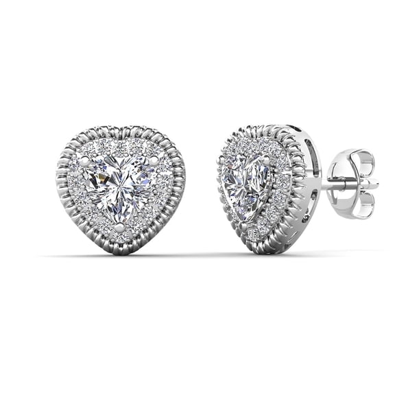 Cate & Chloe Coraline 18k White Gold Plated Heart Stud Earrings with Simulated Crystals for Women