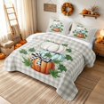 thumbnail image 3 of Erosebridal Boho Pumpkins Bed Spread Queen, Hippie Plaid Bow Queen Coverlet Set for Boys Girls, White Orange Light Blue, 3 Pieces 1 Quilt and 2 Pillowcases, 3 of 7