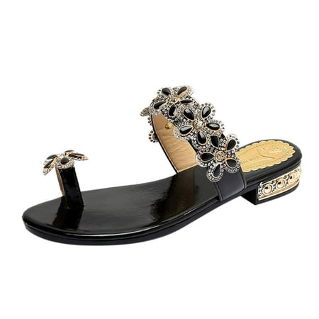 

nsendm Womens Shoes Casual Dress Sandals Ladies Beach Shoes Flat Footwear Slippers Flowers Casual Womens Shoes Size 6 Black 8.5