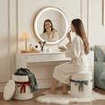 thumbnail image 4 of Pinmoco Ensemble de 2 Poufs de Rangement Ronds en Velours Côtelé, Tabouret Repose-Pieds Emboîtable avec Motif Ruban, Tabouret de Coiffeuse Multifonction pour Salon Chambre Entrée, Beige, 4 of 9