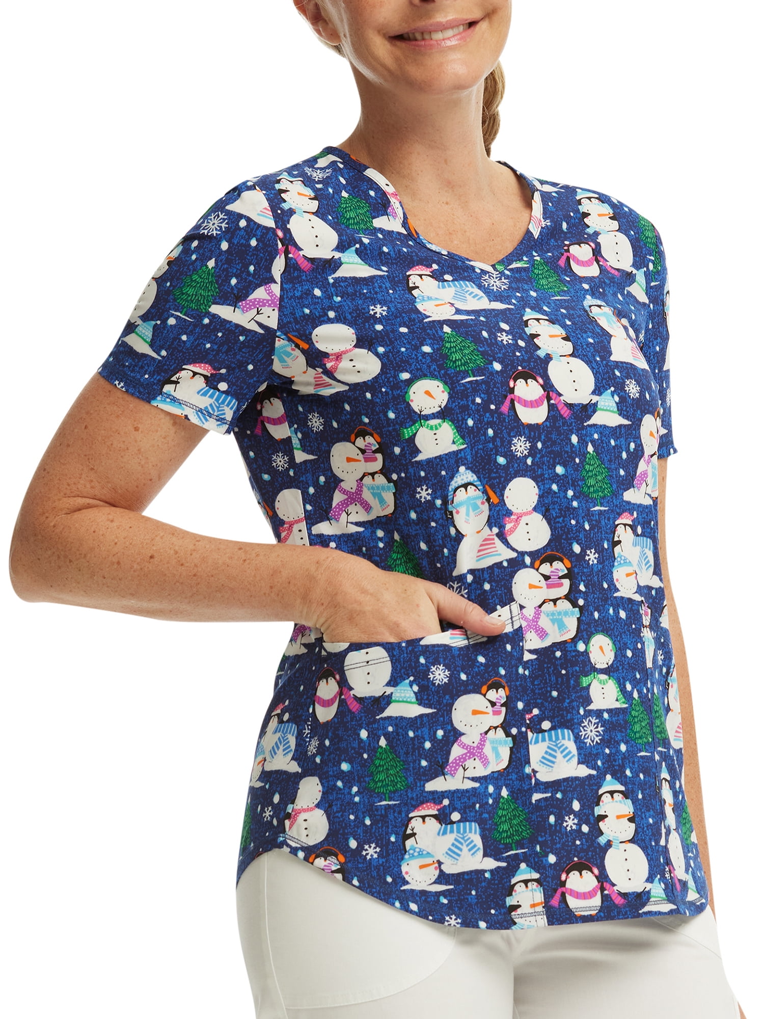 Scrubstar Women's Penguin Playtime V-Neck Print Scrub Top WM42T738GD
