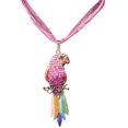 thumbnail image 1 of Flmtop Boho Ribbon Colorful Parrot Feather Rhinestone Lady Sweater Statement Necklace, 1 of 10
