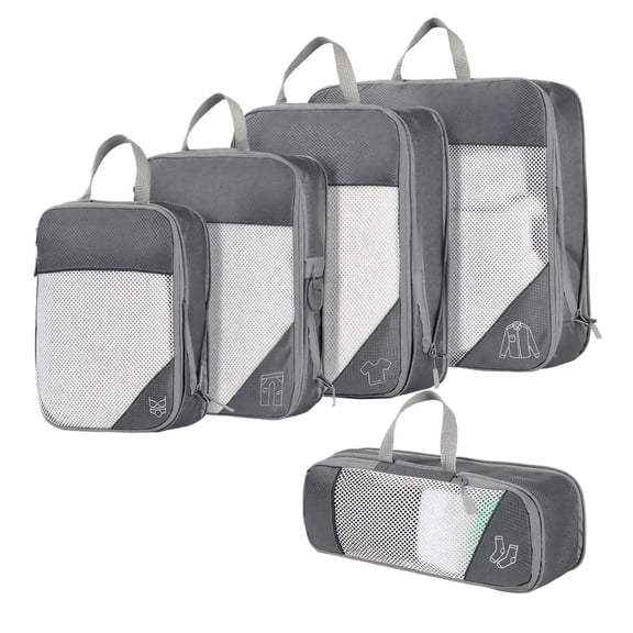 Packing Cubes Gray 5 Set Compression Travel Luggage Organizer Bags for Suitcase Storage