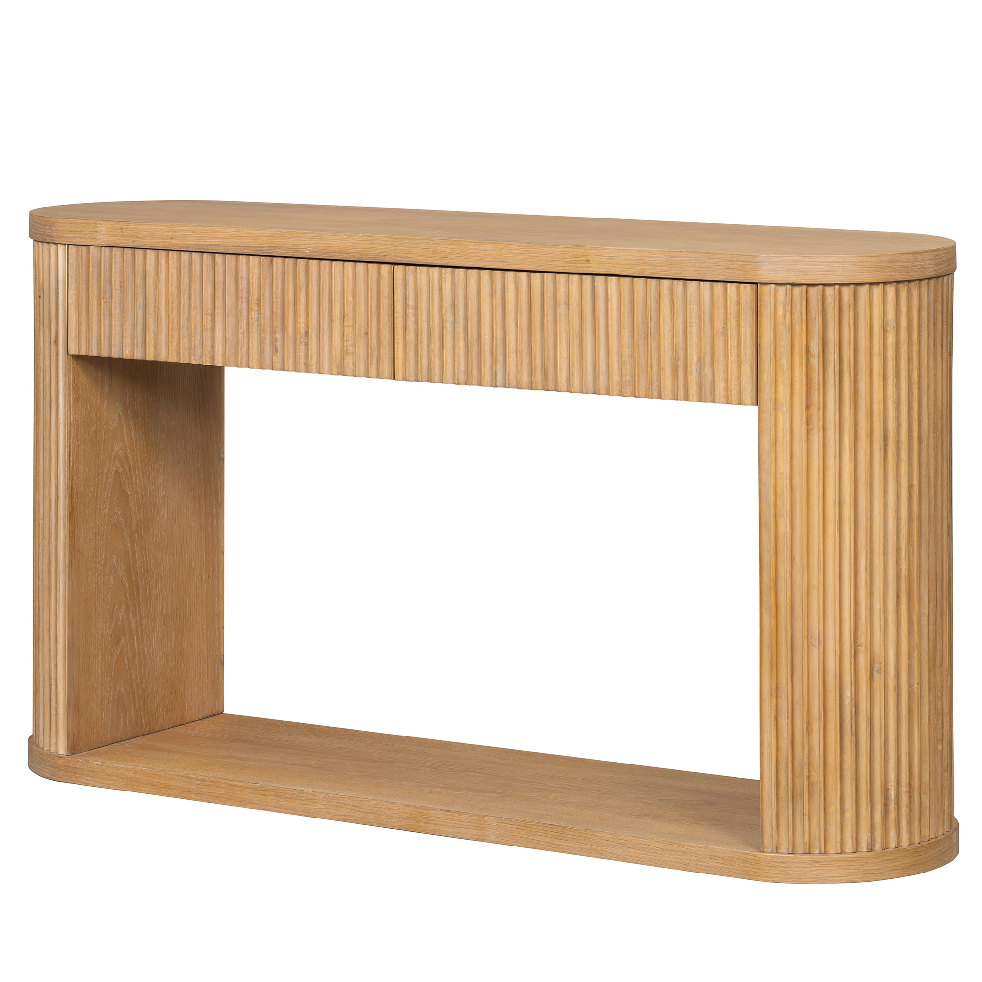 Euroco 53" Fluted Console Table with 2 Drawers, Modern Entryway Table with Storage & Bottom Shelf,Wood Long Sofa Table Behind Couch for Living Room, Hallway, Foyer,Natural