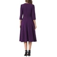 thumbnail image 3 of INSPIRE CHIC Women's Elegant Work Dress 3/4 Sleeve Pleated Round Neck Swing Midi Dress XS Deep Purple, 3 of 5