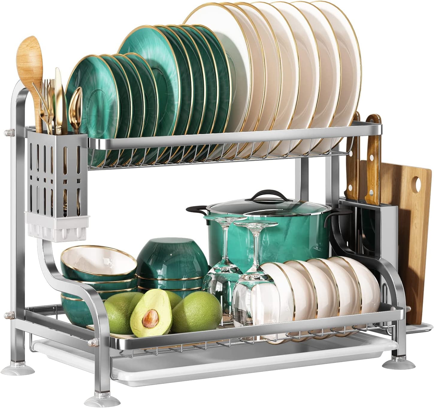 Dish Drying Rack, Larger Capacity 2&3 Tier Dish Racks And Drainboard Set  With Bowl Rack, Drain Board, Cutting Board Rack, Cutlery Rack, Kitchen  Accessories, Black & White - Temu Saudi Arabia