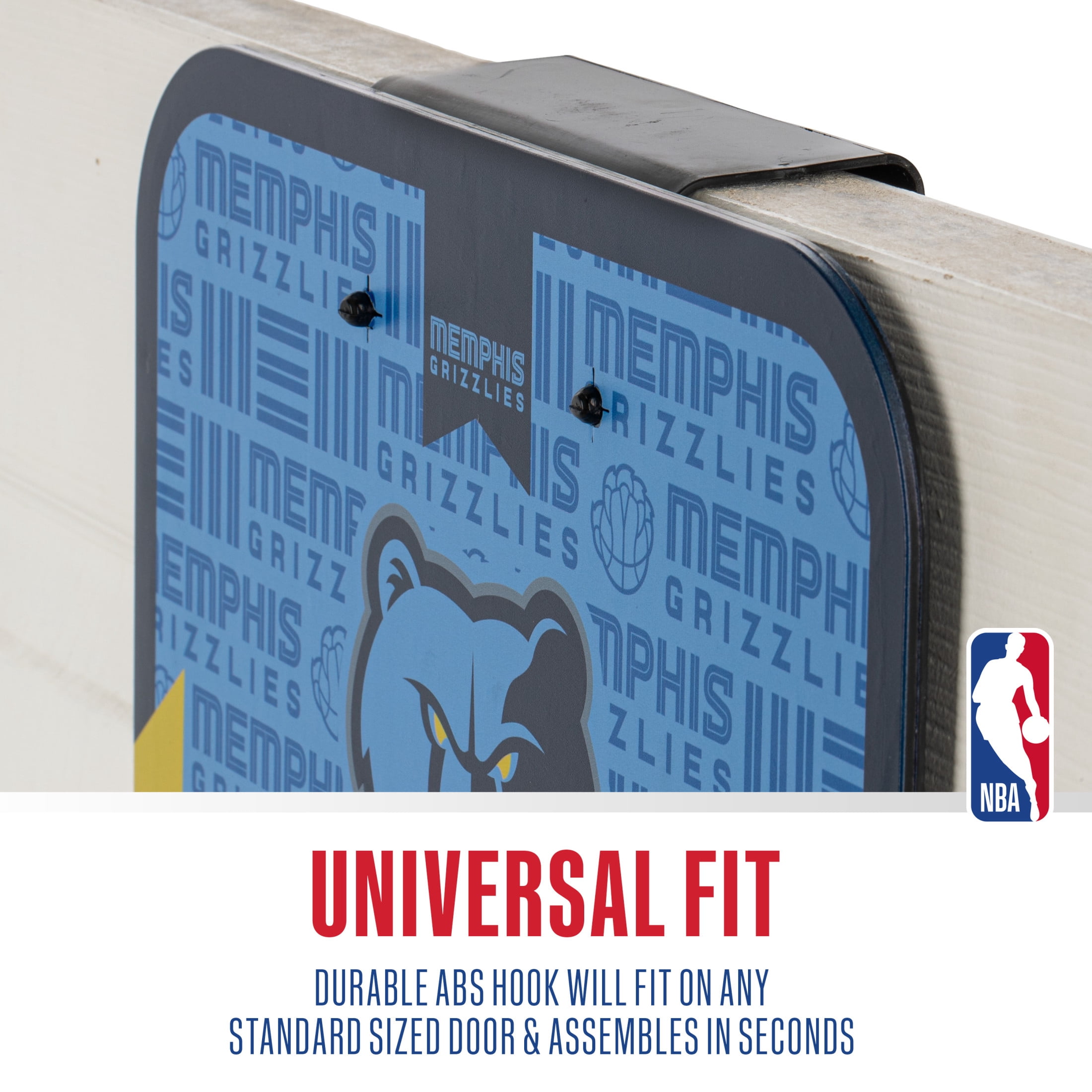 Franklin Sports NBA Memphis Grizzlies Mini Over the Door Basketball Hoop - Kids Indoor Mini Basketball Hoop with Basketball - NBA Fan Shop Mini Hoop for Bedroom + Office - Over the Door Mini Hoop Set
