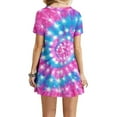 thumbnail image 4 of CALAFEBILA Mini Dresses for Women Summer Tie Dye Short Sleeve Sun Dresses for Women Crew Neck Above Knee Dresses, 4 of 6