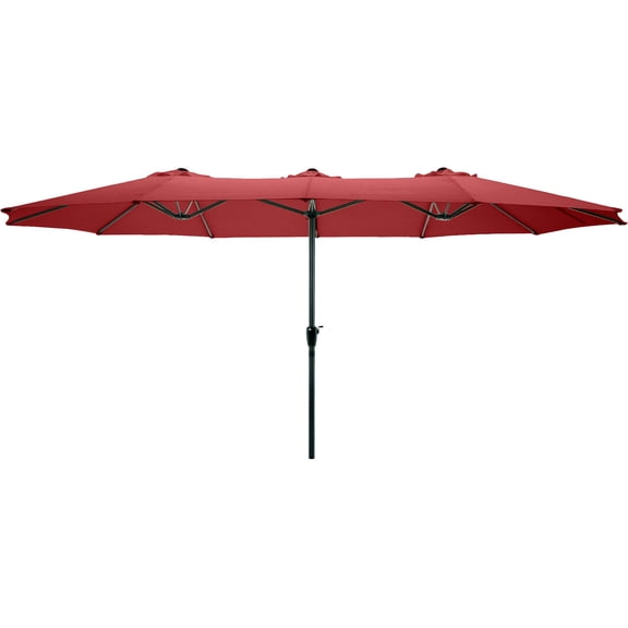 15 Ft XLarge Red Patio Easy Crank Umbrella Backyard Pool Shade