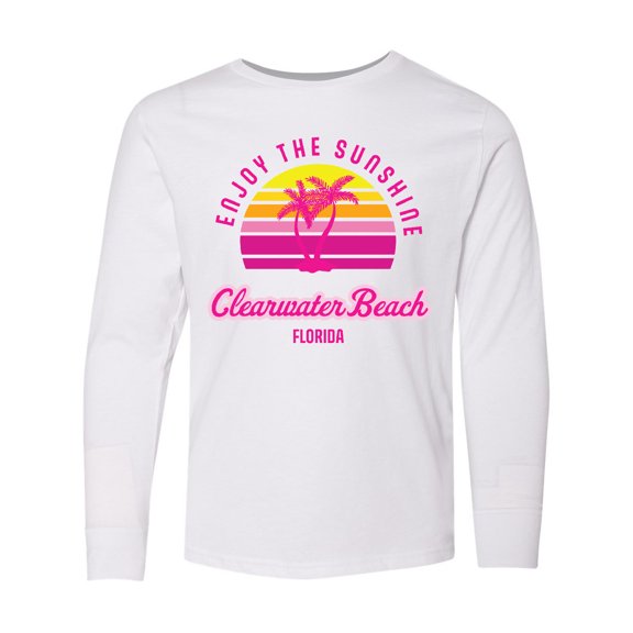 Inktastic Summer Enjoy the Sunshine Clearwater Beach Florida in Pink Long Sleeve Youth T-Shirt