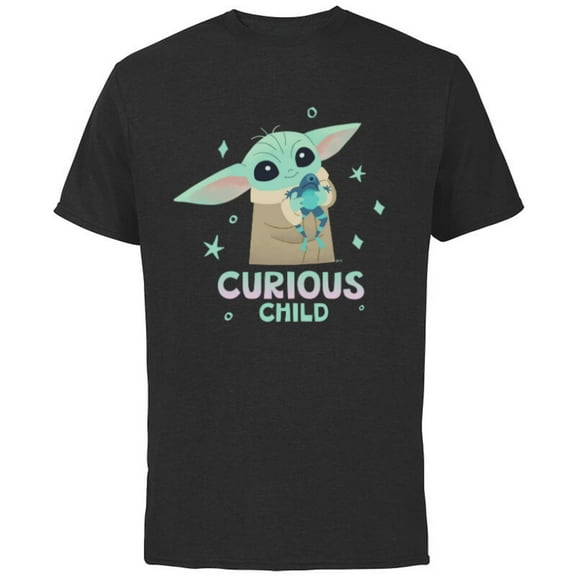 Star Wars The Mandalorian Grogu with Frog Curious Child - Short Sleeve Cotton T-Shirt for Adults - Customized-Black