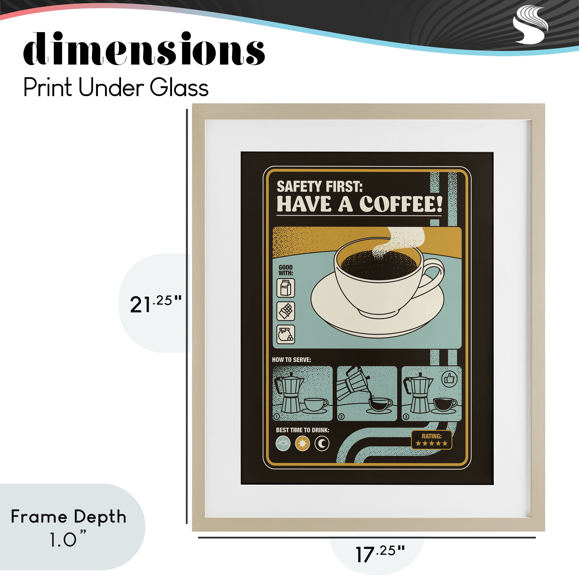 Stupell Industries Safety First Have A Coffee Birch Framed Print Under Glass, design by Tobe Fonseca
