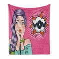 thumbnail image 1 of Pop Art Soft Flannel Fleece Blanket, Comics Style Surprised Woman Says Wow in Speech Bubble Female Expression, Cozy Plush for Indoor and Outdoor Use, 50" x 60", Pink and Multicolor, by Ambesonne, 1 of 5